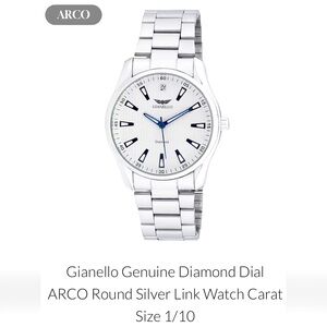 NWB Gianello Genuine Diamond Dial Arco Round Silver Link Watch #7812SS.